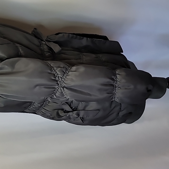 JACOB Bow Tie Hood Fitted Puffer Long Jacket Warm Charcoal - Picture 4 of 9